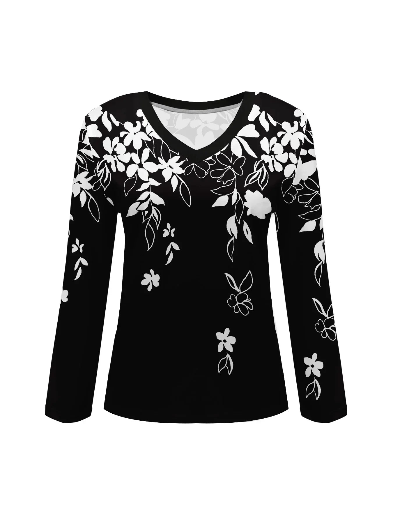 Summer new fashion 2025 women's casual long-sleeved printed T-shirt