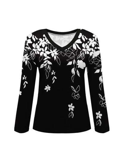 Summer new fashion 2025 women's casual long-sleeved printed T-shirt