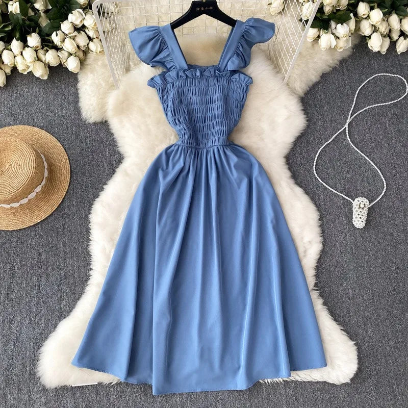 YuooMuoo Korean Fashion A-line Women Dress 2025 Aesthetic Slim Elastic Waistband Summer Dress Vacation Style Lady Beach Vestidos