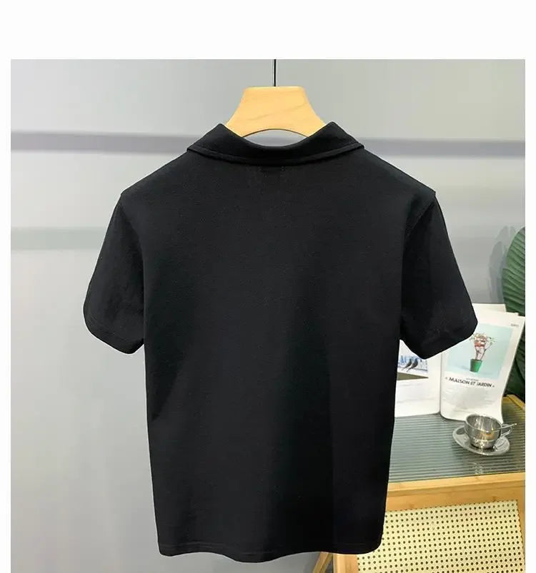 Men's Clothing Comfortable Casual Solid Color Orange Polo Shirt Short Sleeve T-Shirt Summer Loose Fit Collared Trendy Everyday