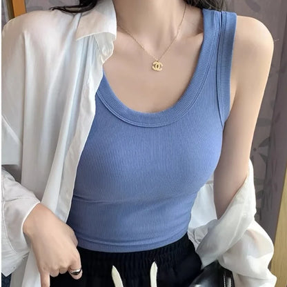 Women's Basic Ribbed Knitted Tank Top Solid Color Elastic Comfortable Sleeveless Camisole Summer Casual Green/Blue Soft Tees