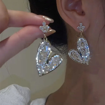 New Vintage Statement Gray Crystal Leaf Earrings for Women Fashion Unique Accessories Party Jewelry Birthday Anniversary Gifts