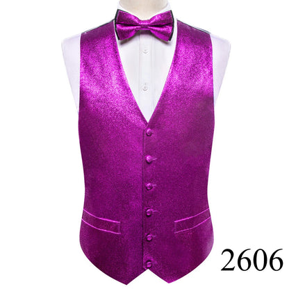 Mens Vest Gold Silver Black Red Pink Blue Green Yellow Solid Solid V-Neck Waistcoat Bowtie Set Barry Wang