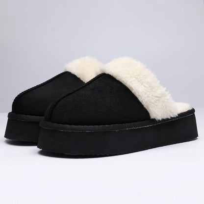Litfun Fuzzy Platform Slippers For Women Winter Warm House Shoes With Memory Foam Outdoor Anti-Slip Fashion Fur Fluffy Slippers