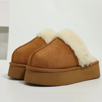 Litfun Fuzzy Platform Slippers For Women Winter Warm House Shoes With Memory Foam Outdoor Anti-Slip Fashion Fur Fluffy Slippers