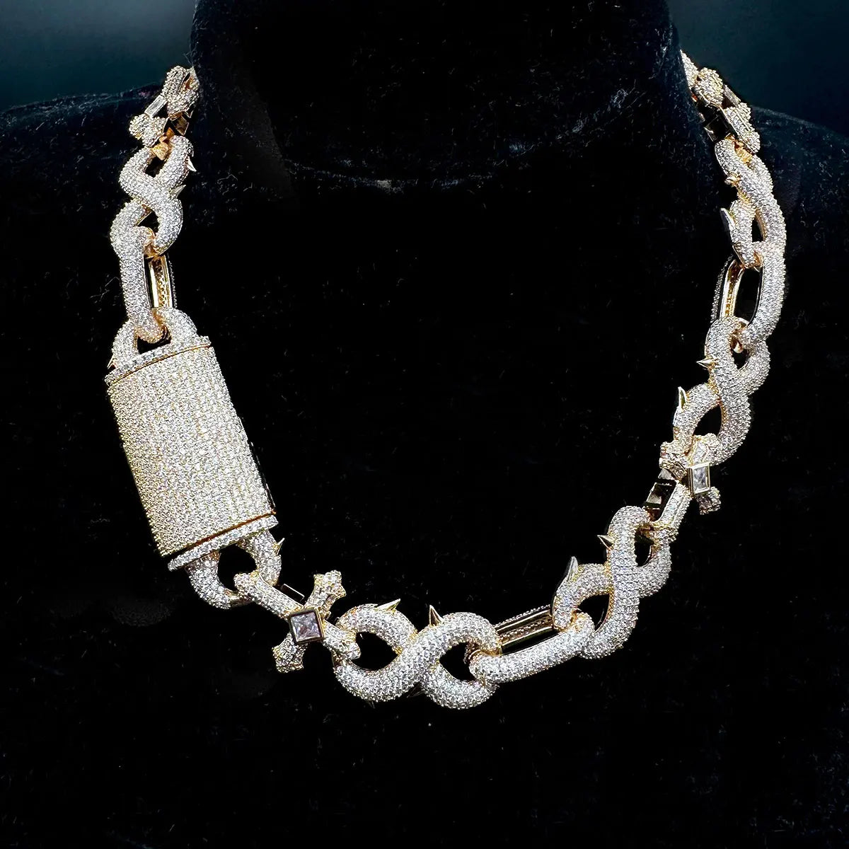 Prong Chain Iced Out Cross Infinity Necklace for Men Choker Real Gold Plated Hip Hop Jewelry