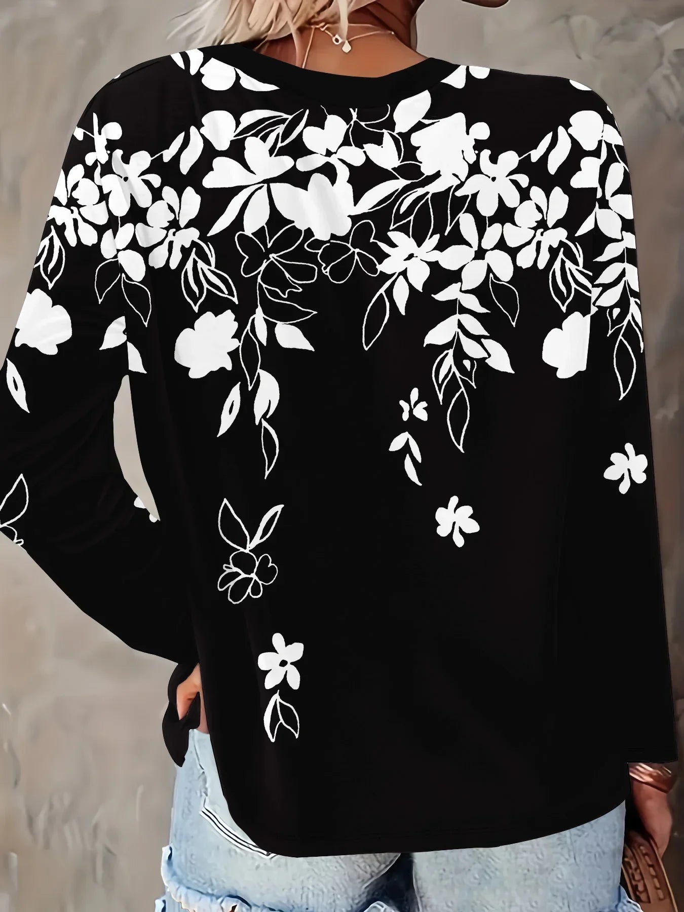 Summer new fashion 2025 women's casual long-sleeved printed T-shirt