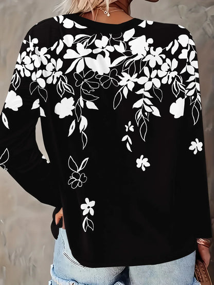Summer new fashion 2025 women's casual long-sleeved printed T-shirt