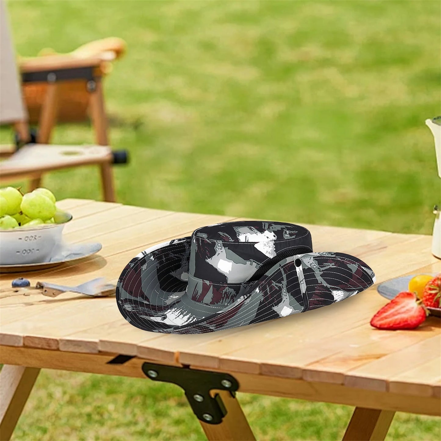 Stylish Camo Wide Brim Sun Hat for Women Outdoor Fishing Hiking Camping Climbing Safari Hat with Adjustable Chin Strap