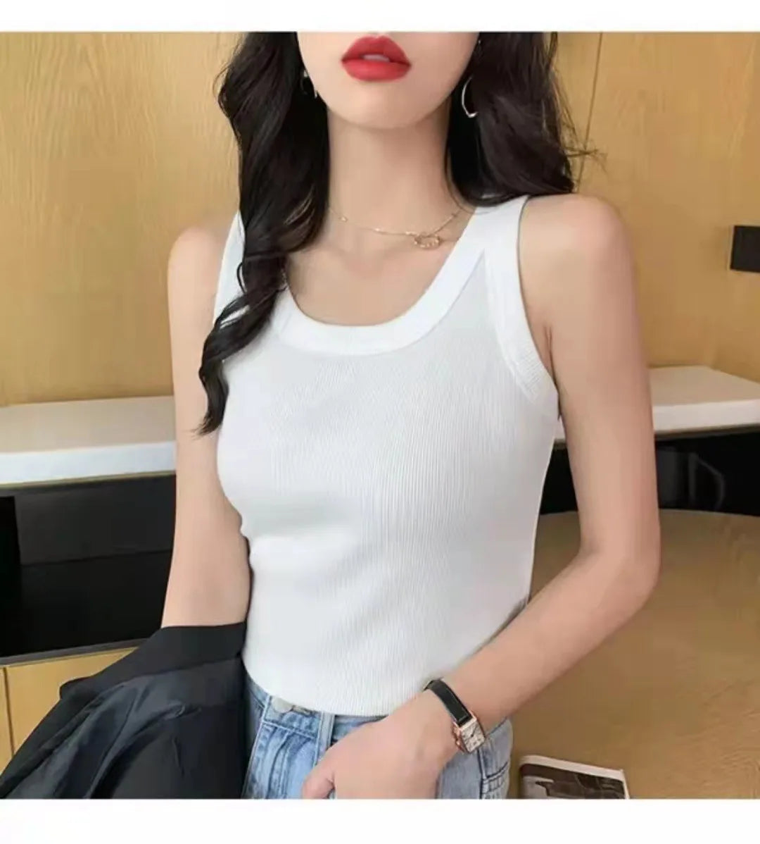 Women's Basic Ribbed Knitted Tank Top Solid Color Elastic Comfortable Sleeveless Camisole Summer Casual Green/Blue Soft Tees