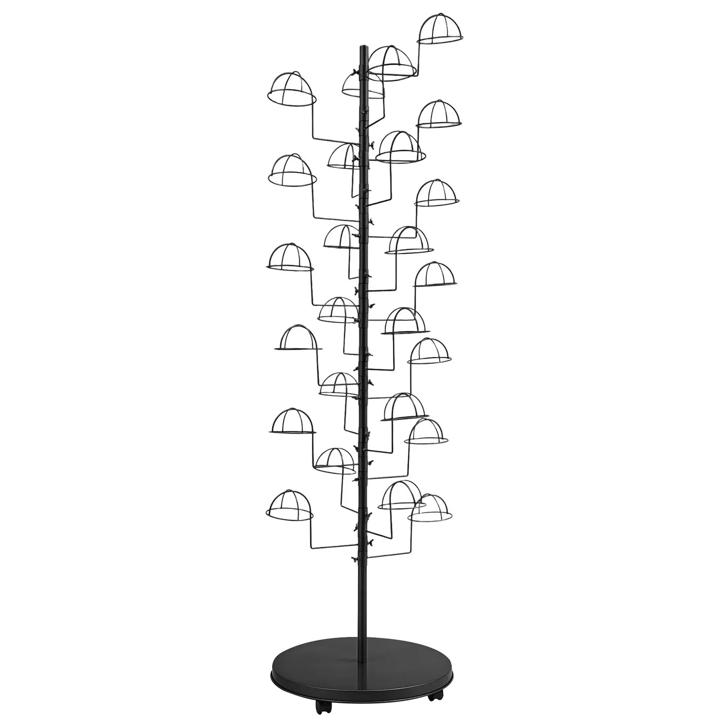 Metal Hat Display Stand Hat Storage Stand Black Freestanding Hat Rack w/25 Hooks