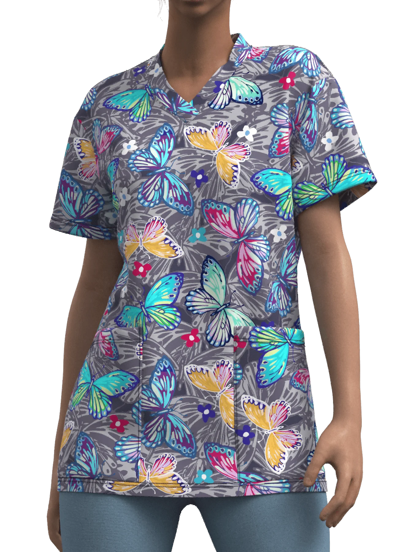 Nurse Uniform Woman Heart Bow Print Casual V Neck Health Care Medico Tops Micro-Elastic Short-SleeveClinical Uniform Clothing