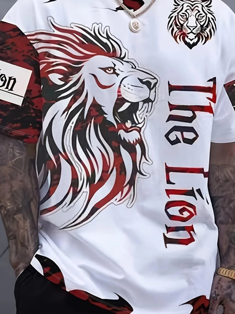 New Man T-Shirt Cool Lion's Crown 3D Printed Summer Street Fashion Style Top Short Sleeve Tees Round Neck Men's Cross T-Shirt