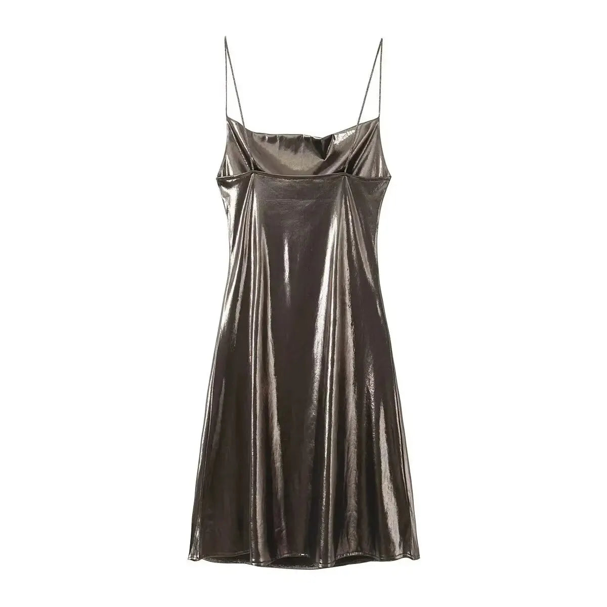 Summer Women Shinning Metallic Color Sling Mini Dress Female Chic Pleat Design Casual Slim Party Vestidos DS5000