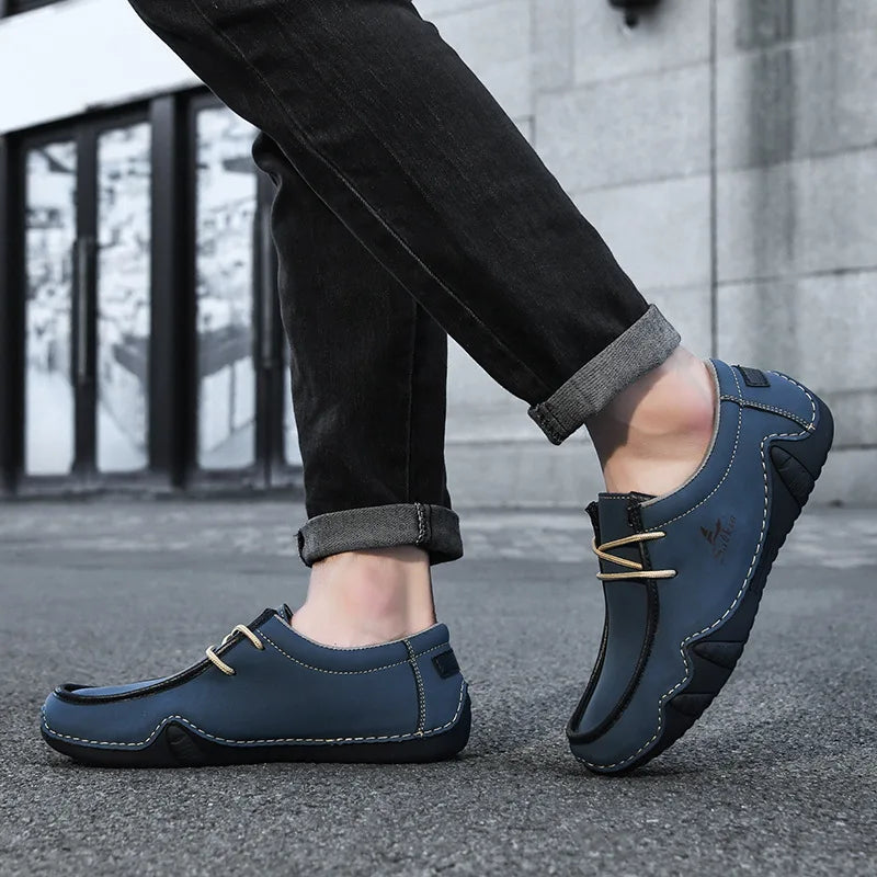 New Autumn Handmade Leather Casual Men Shoes Design Fashion Sneakers Man Loafers Breathable Low Top Flat Shoes Driving