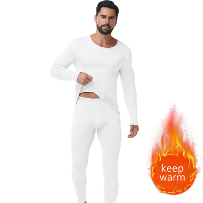 Winter Autumn Men Thermal Underwear Set Warm Long Johns Round Neck Long Sleeve Top Breathable Base Layer Soft Compression Bottom