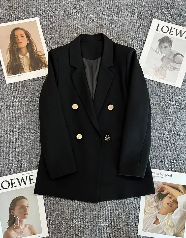 Autumn Blazer Elegant Women's Jacket Chic Casual Double Breasted Suit Korean Winter Fashion Coats Slim Fit Office Lady Outwear