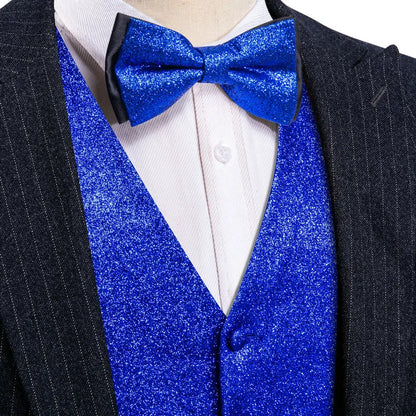 Mens Vest Gold Silver Black Red Pink Blue Green Yellow Solid Solid V-Neck Waistcoat Bowtie Set Barry Wang