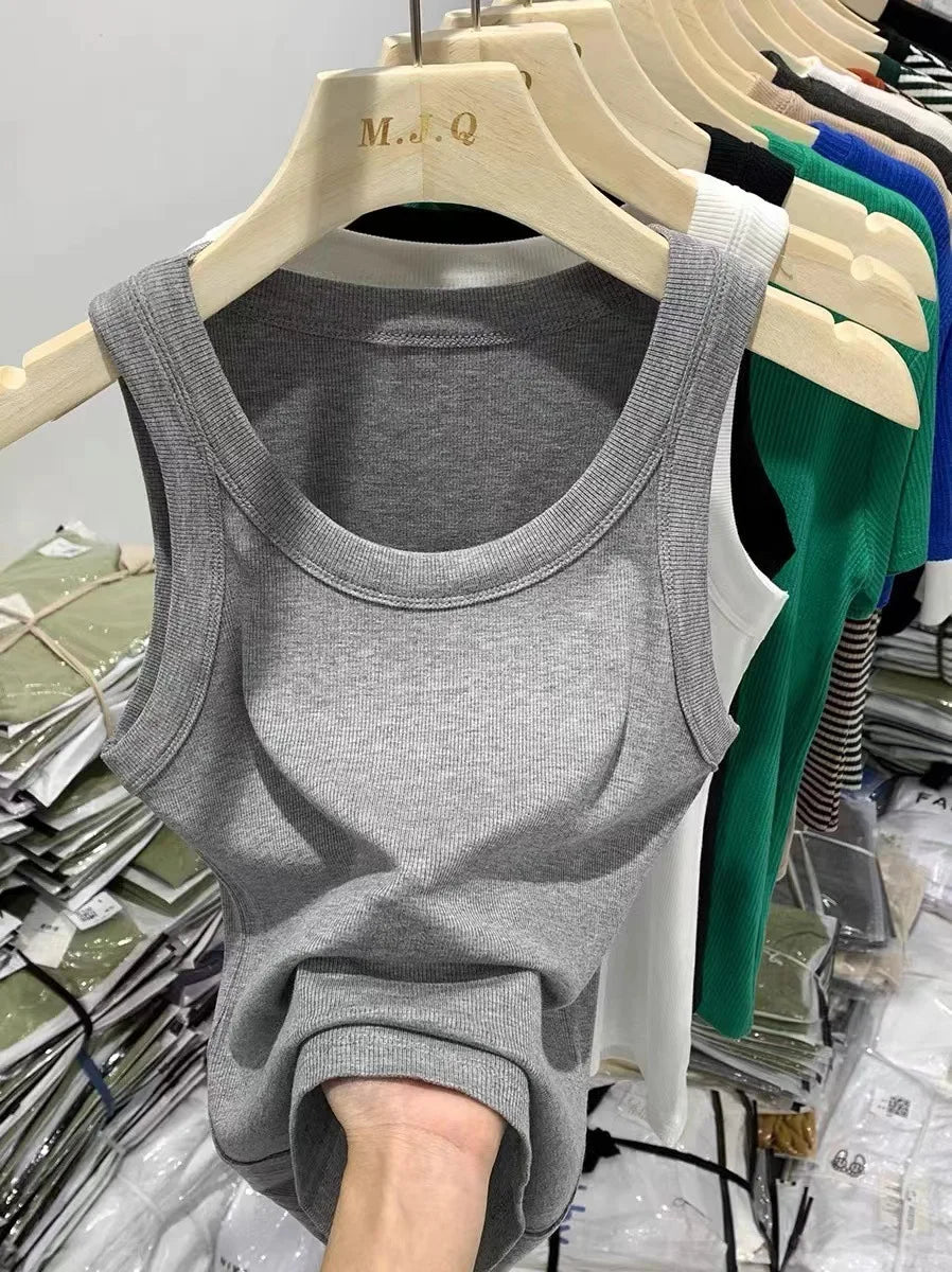 Women's Basic Ribbed Knitted Tank Top Solid Color Elastic Comfortable Sleeveless Camisole Summer Casual Green/Blue Soft Tees