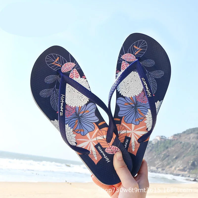 Printing Slippers Women's Flip Flops Herringbone Slipper Clip Foot Beach Slides Soft Sole Platform Flip Flops Non Slip Slippers