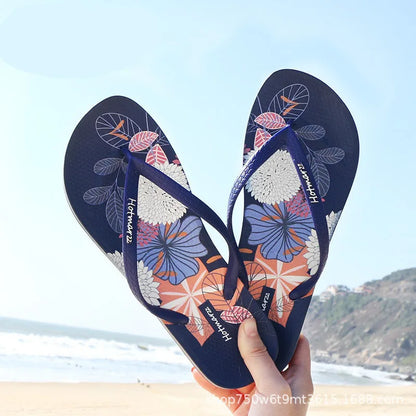 Printing Slippers Women's Flip Flops Herringbone Slipper Clip Foot Beach Slides Soft Sole Platform Flip Flops Non Slip Slippers