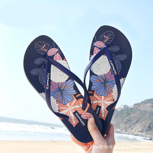 Printing Slippers Women's Flip Flops Herringbone Slipper Clip Foot Beach Slides Soft Sole Platform Flip Flops Non Slip Slippers