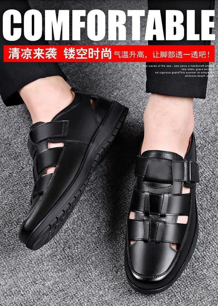 2026 Men Leather Shoes Business Casual Forma Wear High Heels Soft Sole Non-Slip Summer Sandals Black Leather Shoes Luxury Shoes