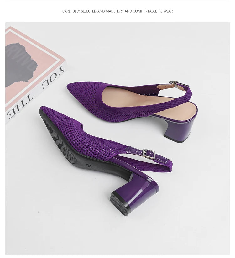Summer Women's High Heel Sandals Knitted Small Hole Breathable Shoes 2025 New Style (6cm High)
