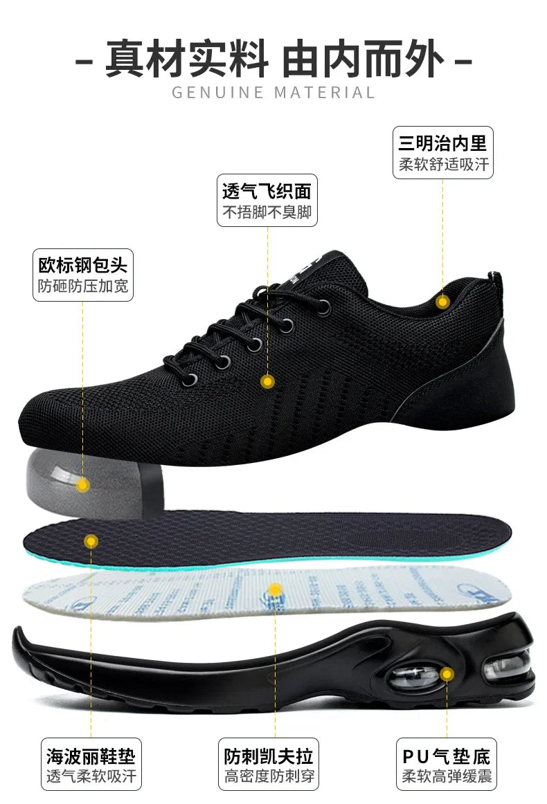 New Styles Men Safety Boots with Steel Toe Cap Anti-smash Work Sneakers Safety Shoes Men Indestructible Work Boots Hiking Shoes