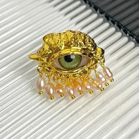 Jewelry Vintage Devil's Eye Ring Delicate Imitated Pearl Glaze Ring Tassels Exaggerated Opening Finger Ring Party Favors
