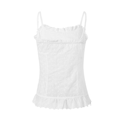 Women Lace White Corset Tank Tops Spaghetti Strap Sleeveless Camisole Tops Y2K Aesthetic Casual Summer Vest Shirts Female