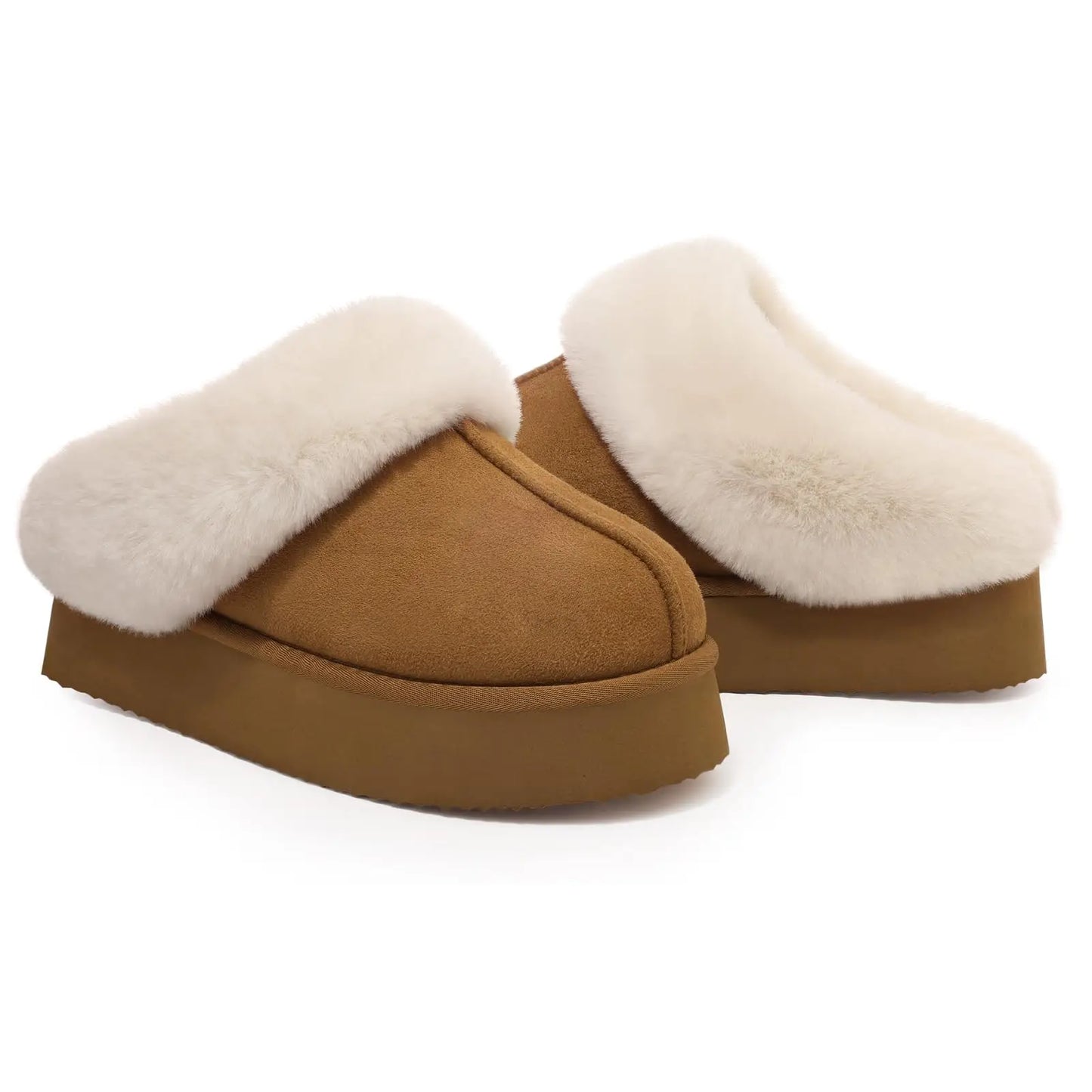 Litfun Fuzzy Platform Slippers For Women Winter Warm House Shoes With Memory Foam Outdoor Anti-Slip Fashion Fur Fluffy Slippers