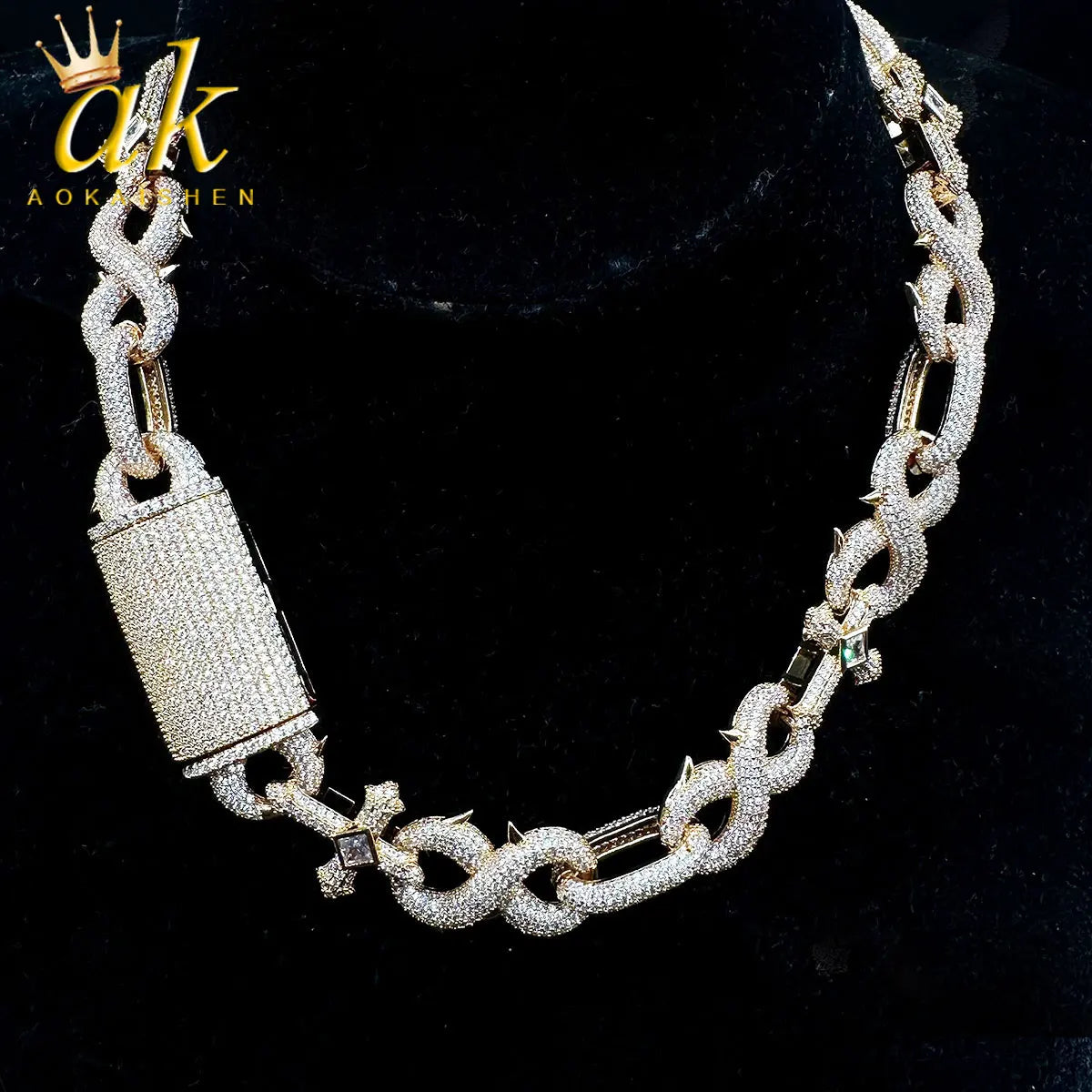 Prong Chain Iced Out Cross Infinity Necklace for Men Choker Real Gold Plated Hip Hop Jewelry