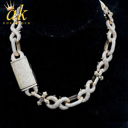 Prong Chain Iced Out Cross Infinity Necklace for Men Choker Real Gold Plated Hip Hop Jewelry
