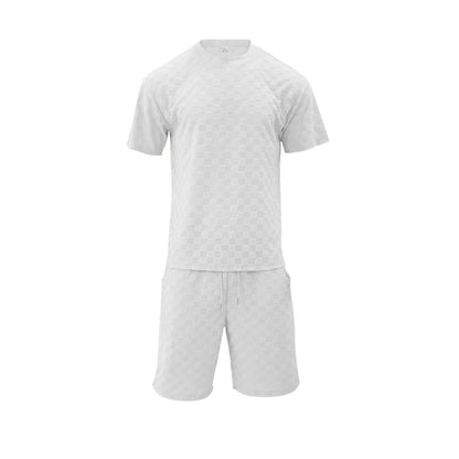Men's Summer Checkered Loose Two-piece Sports Leisure Suit Short Sleeve T-shirt Shorts Casual Suit Plus Size Fashion Men's Suit