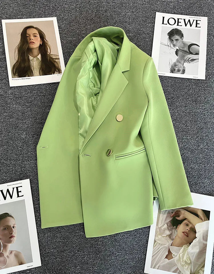 Autumn Blazer Elegant Women's Jacket Chic Casual Double Breasted Suit Korean Winter Fashion Coats Slim Fit Office Lady Outwear