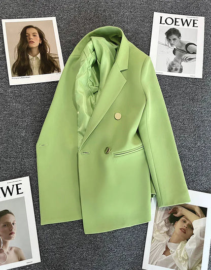 Autumn Blazer Elegant Women's Jacket Chic Casual Double Breasted Suit Korean Winter Fashion Coats Slim Fit Office Lady Outwear