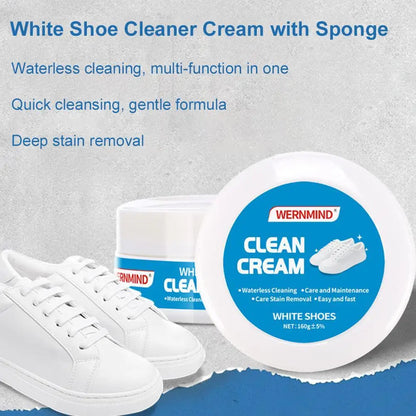 White Shoe Cleaning Cream Multipurpose Solid Paste with Sponge Rinse-Free Stain Remover for Sneaker Canvas Leather Shoes Care