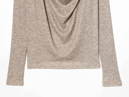 BSAY Knitted T-shirt Women Fashion Autumn Winter Tee Pullover Top Chic Female Long Sleeved draped neckline T-Shirts Mjuer