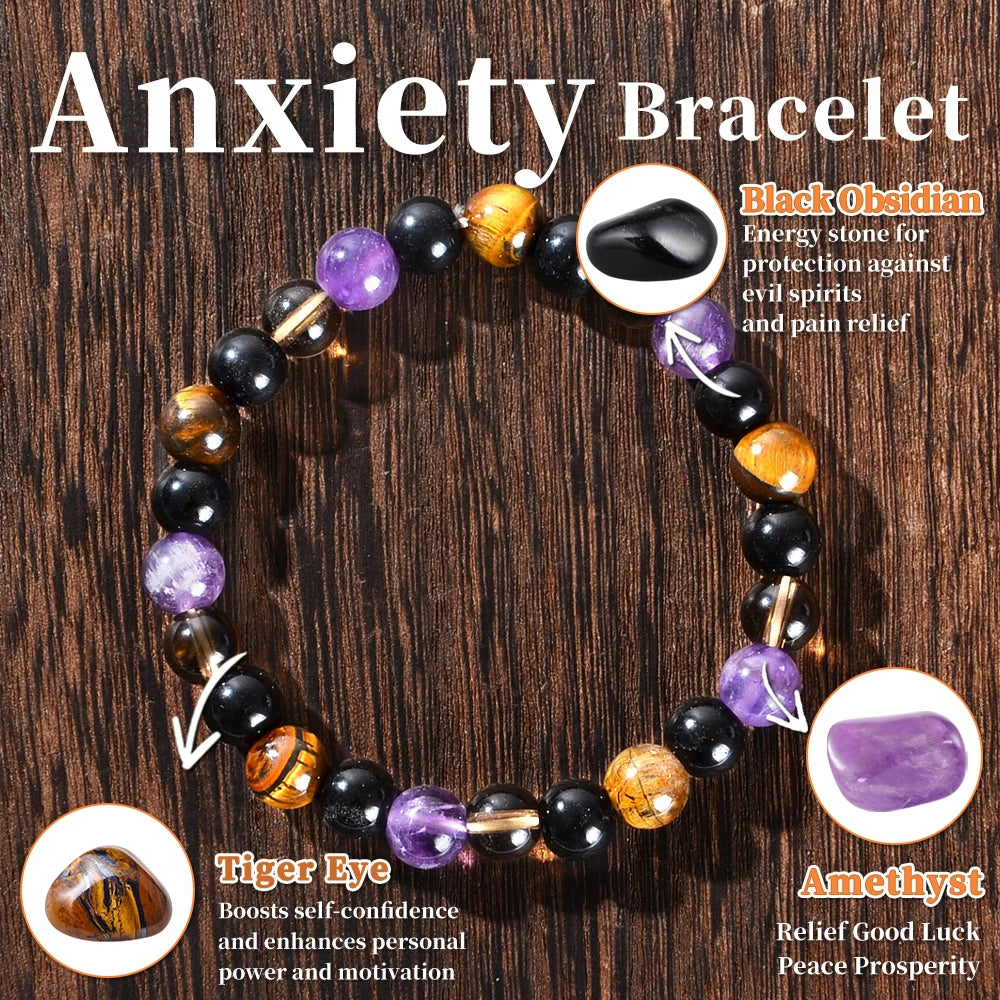 8mm Natural Stone Amethyst and Black Gallstone Bracelet, Relieve Anxiety, Balance Yourself, Calm and Soothe The Mind