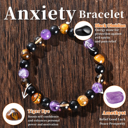 8mm Natural Stone Amethyst and Black Gallstone Bracelet, Relieve Anxiety, Balance Yourself, Calm and Soothe The Mind