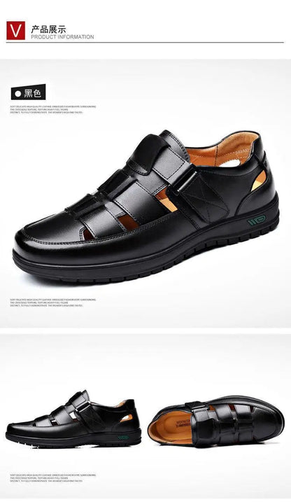 2026 Men Leather Shoes Business Casual Forma Wear High Heels Soft Sole Non-Slip Summer Sandals Black Leather Shoes Luxury Shoes