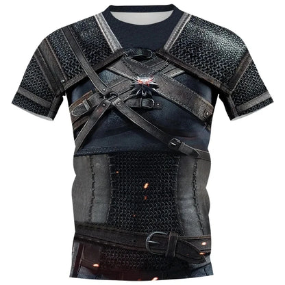 Fun Cosplay 3D Printed Armor Jacket For Men Personality Street Hip Hop Crew Neck Short Sleeve Avant-garde Cowboy Warrior T-shirt