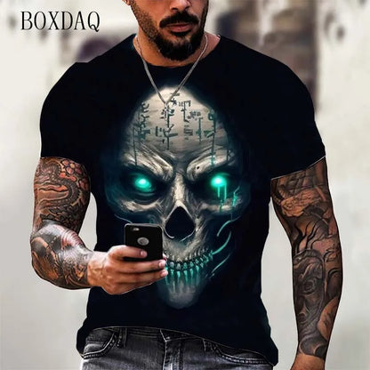 Fashion Trend Skull Pattern Men's T-Shirts 6XL Plus Size Short Sleeve Street Gothic Horror Skeleton Male Tops O-Neck Casual Tee
