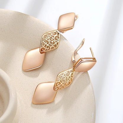 Glossy Long Dangle Earrings For Women SYOUJYO 585 Rose Gold Color English Buttons Luxury Bride Wedding Fine Jewelry Gift