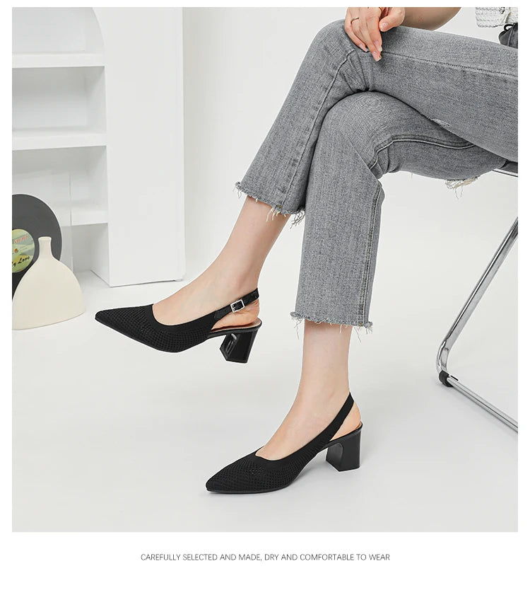 Summer Women's High Heel Sandals Knitted Small Hole Breathable Shoes 2025 New Style (6cm High)