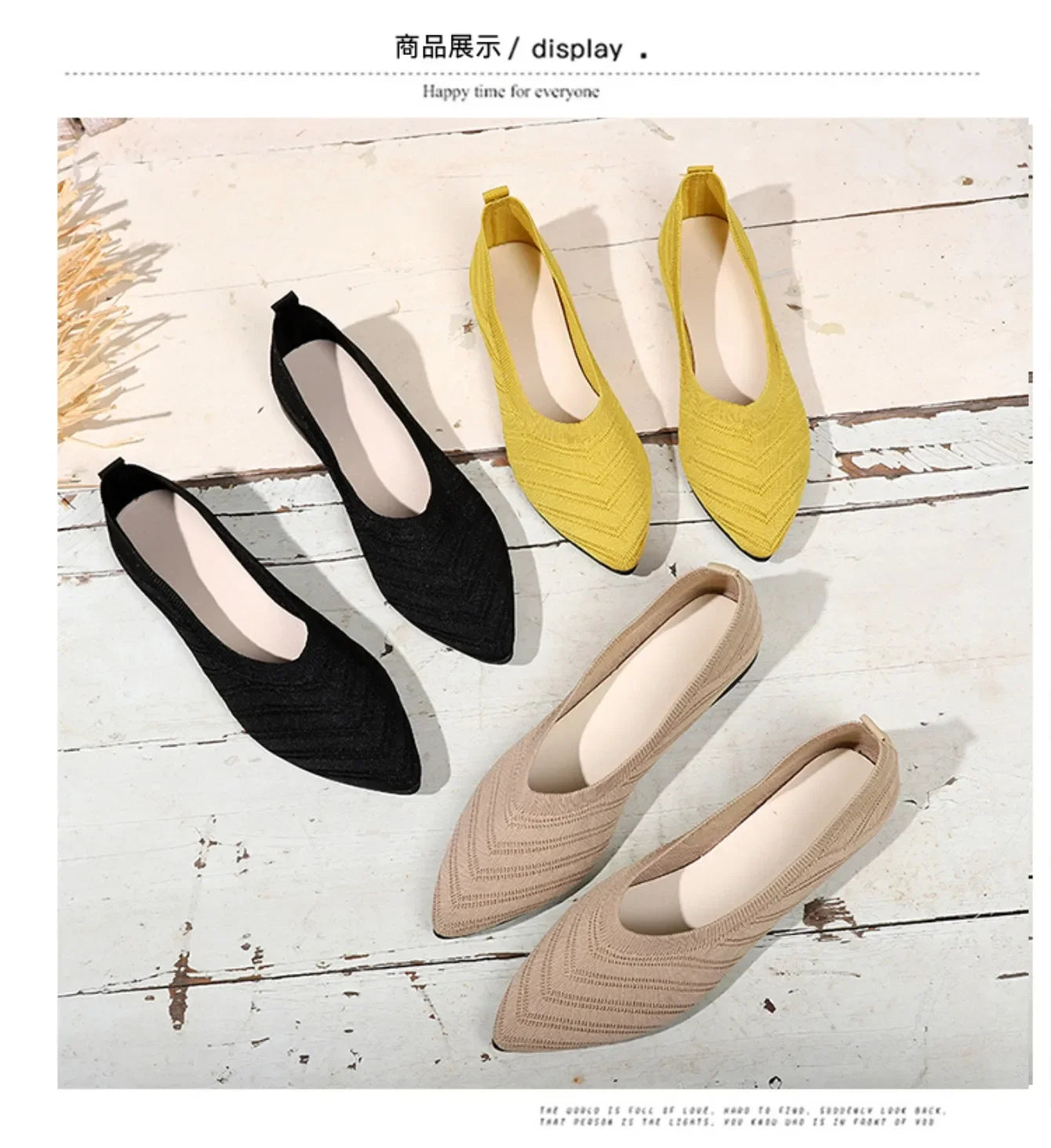 Women's Pointed Toe Flat Shoes Solid Color Knitted Slip on Shoes Casual Breathable Ballet Flats Women Flat Shoes  Loafers Women