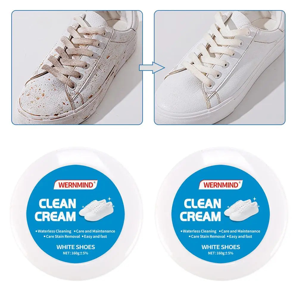 White Shoe Cleaning Cream Multipurpose Solid Paste with Sponge Rinse-Free Stain Remover for Sneaker Canvas Leather Shoes Care