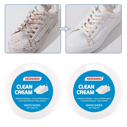 White Shoe Cleaning Cream Multipurpose Solid Paste with Sponge Rinse-Free Stain Remover for Sneaker Canvas Leather Shoes Care