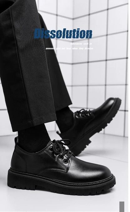 Men's Casual Leather Shoes Thick Bottom Leisure Trendy British Style Winter New Arrival Breathable round Toe Low Heel
